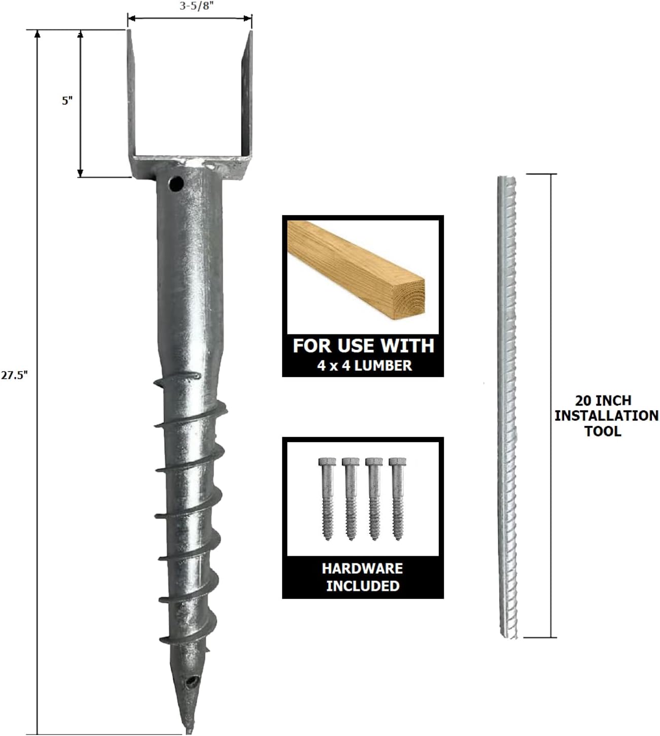 Ashman Ground Screw (4 Pack), No Dig, U-Model Screw in Post Stake - 27" Inch Long, Fits Standard 4x4 (3.5" X 3.5" Inch) Great for Mailbox Posts. - Image 3