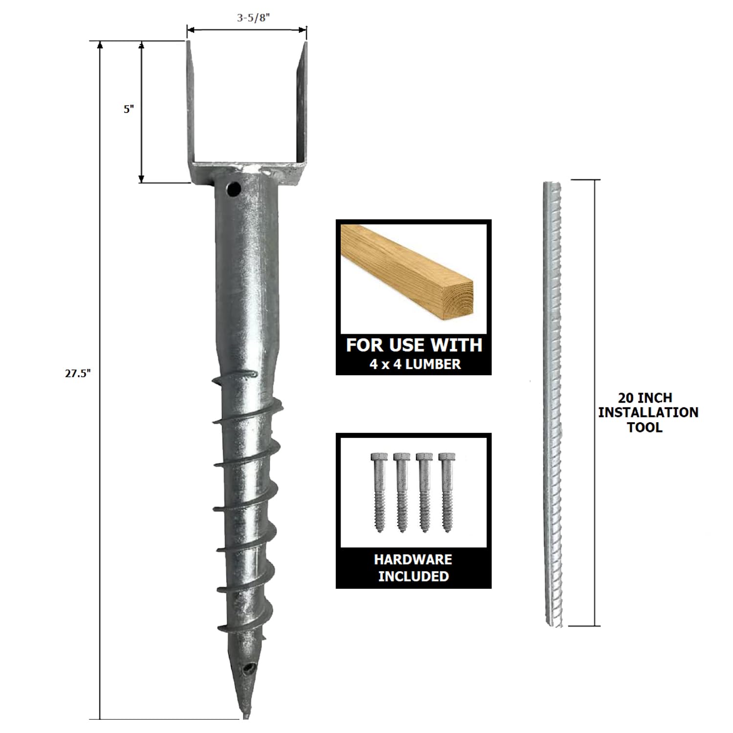 AshmanOnline Tornillo De Tierra Sin Excavación, Tornillo Modelo En U En Estaca De Poste - 27 Pulgadas De Largo, Se Adapta A 4X4 Estándar (3,5 X 3,5 Pulgadas) Ideal para Postes De Buzón - 2 Paquetes