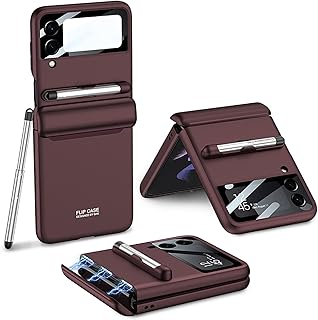 Capa Para Samsung Galaxy Z Flip 4, Proteção De Dobradiça Magnética, Capa Flip4 à Prova De Choque, Protetor De Tela E Capa, Com Caneta (Flip4,Vermelho)