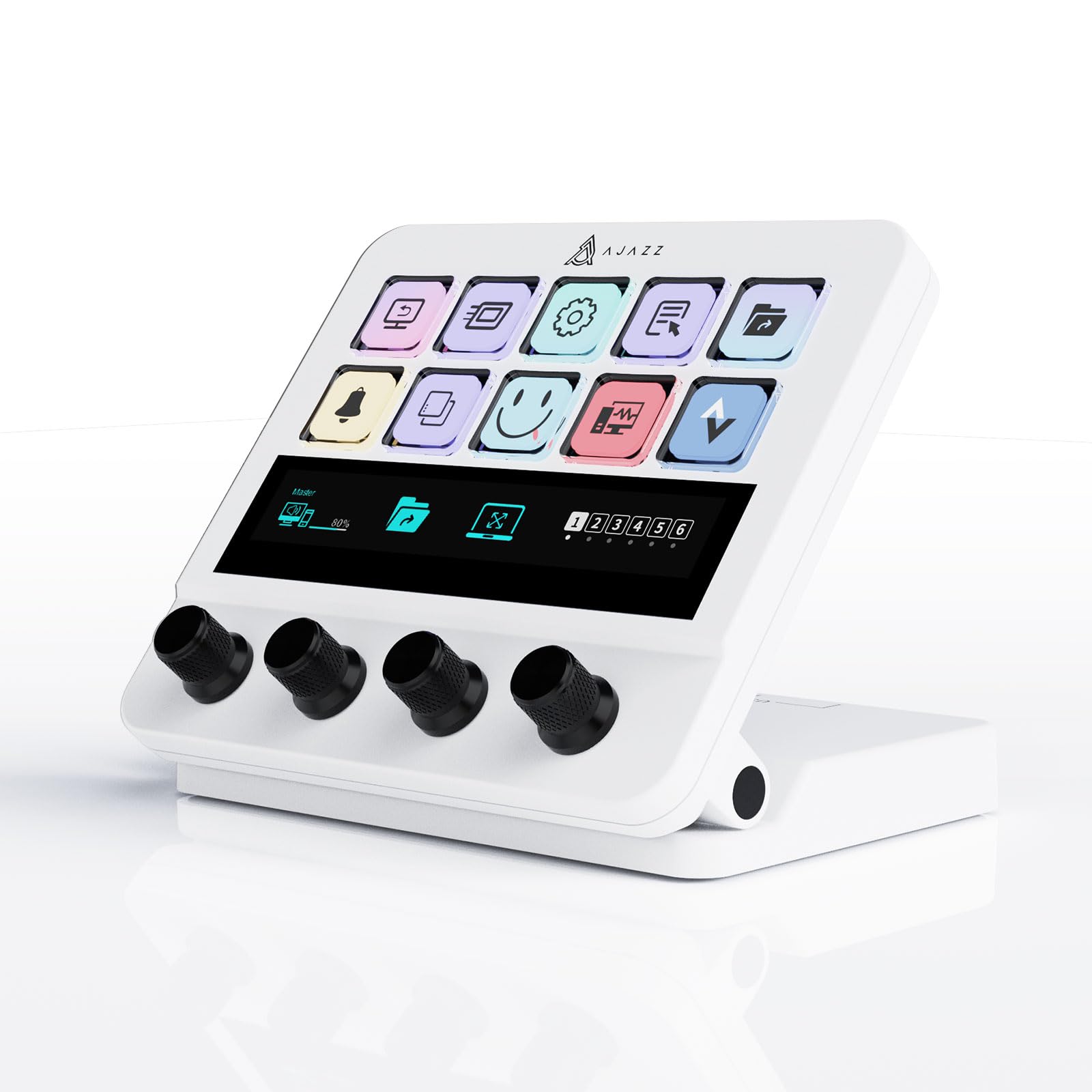 AJAZZ AKP05E - Teclado macro con cable, teclado de acceso directo para juegos con 10 teclas programables y 4 perillas, pantalla táctil personalizable, para YouTube, configuración de oficina de