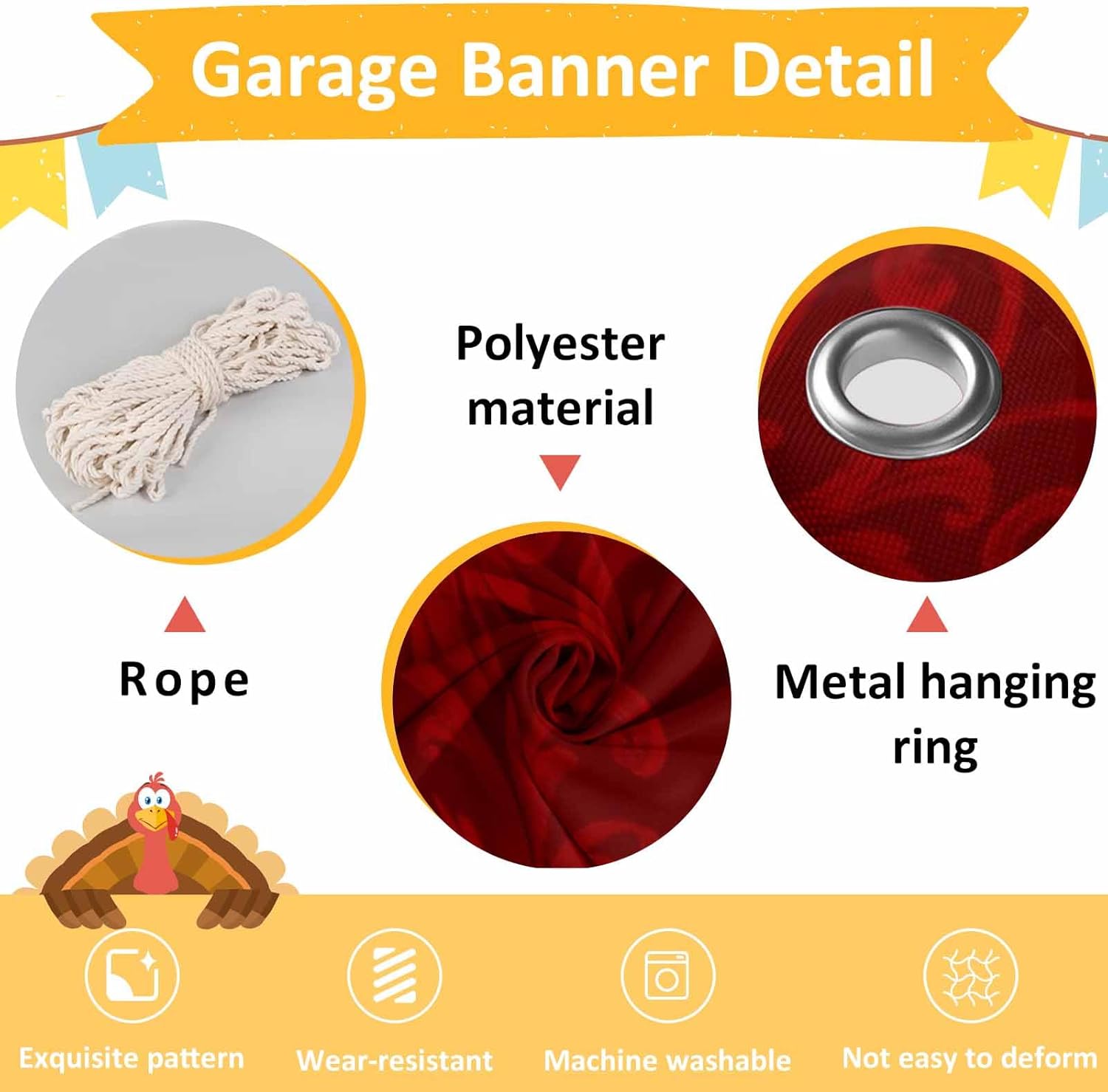 Retro Christmas Pattern Garage Door Banner Cover, Abstract Red Country Decoration Hanging Garage Door Decorations, Holiday Party Backdrop for Wall Gate Yard Indoor Outdoor Decor, 6x13 ft