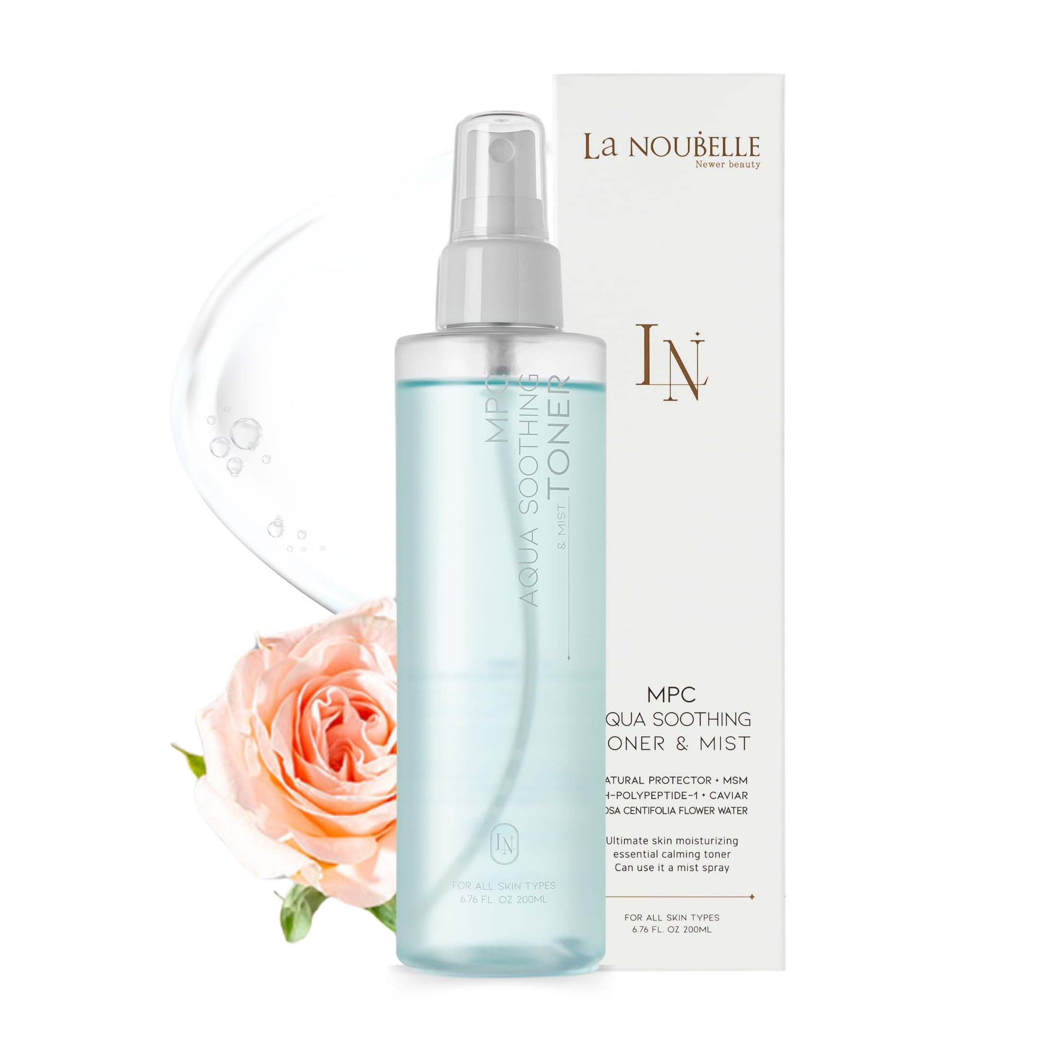 La Noubelle MPC Aqua Soothing Toner & Mist – Deep Hydrating & Calming and Restoring PH Balance with Caviar, Peptides, Rosa Centifolia, Latobasilius &