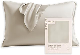 غطاء وسادة من الساتان الحريري لحماية الشعر والبشرة من ماستر، غطاء وسادة من الساتان المبرد، مجموعة من قطعتين، غطاء وسادة فائق النعومة مع إغلاق على شكل ظرف (رمادي فضي، قياسي)