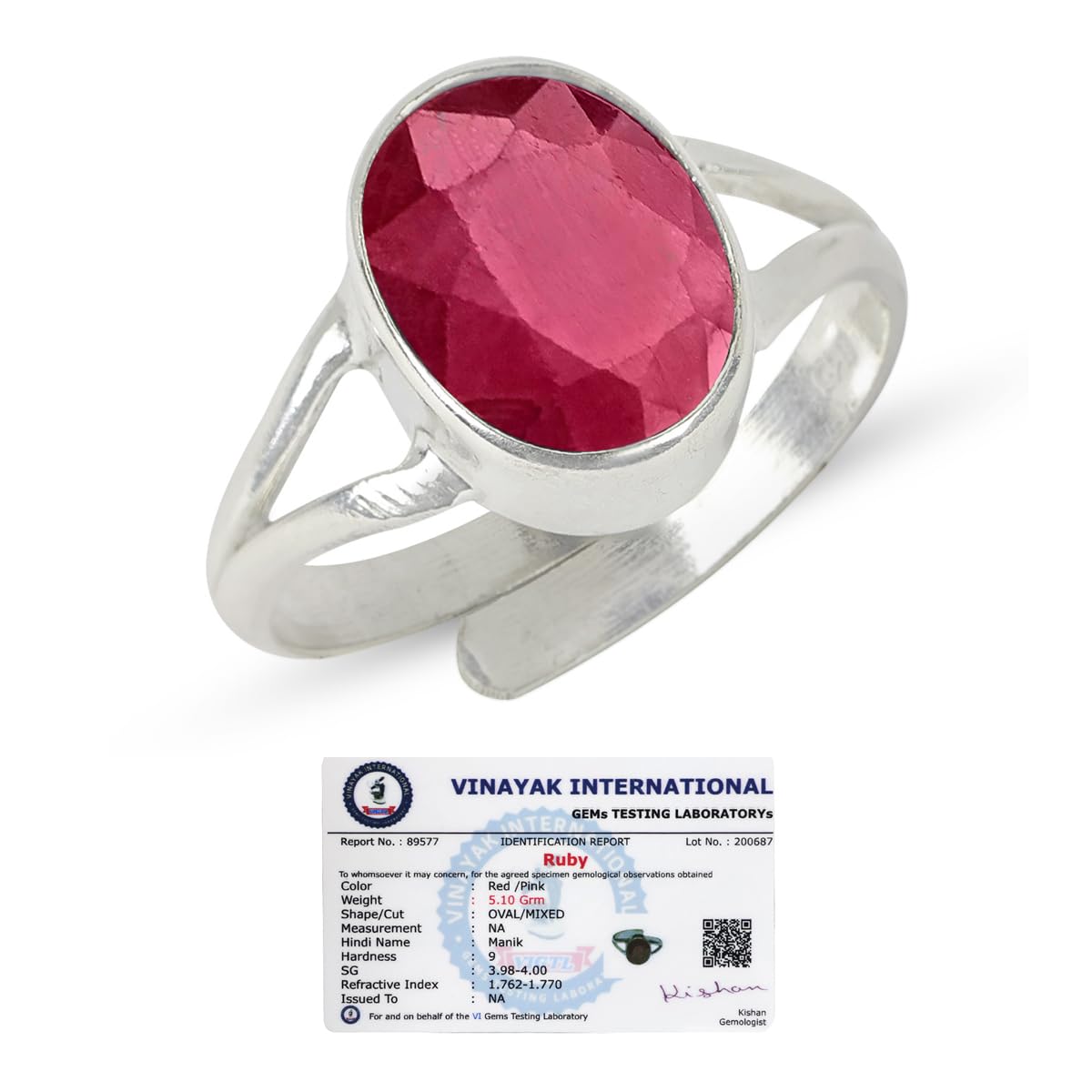 Natural Certified Manik Ruby Gemstone Ring Original Silver 925 Adjustable Ring for Women Men - Ruby 6 Ct to 7 Ct