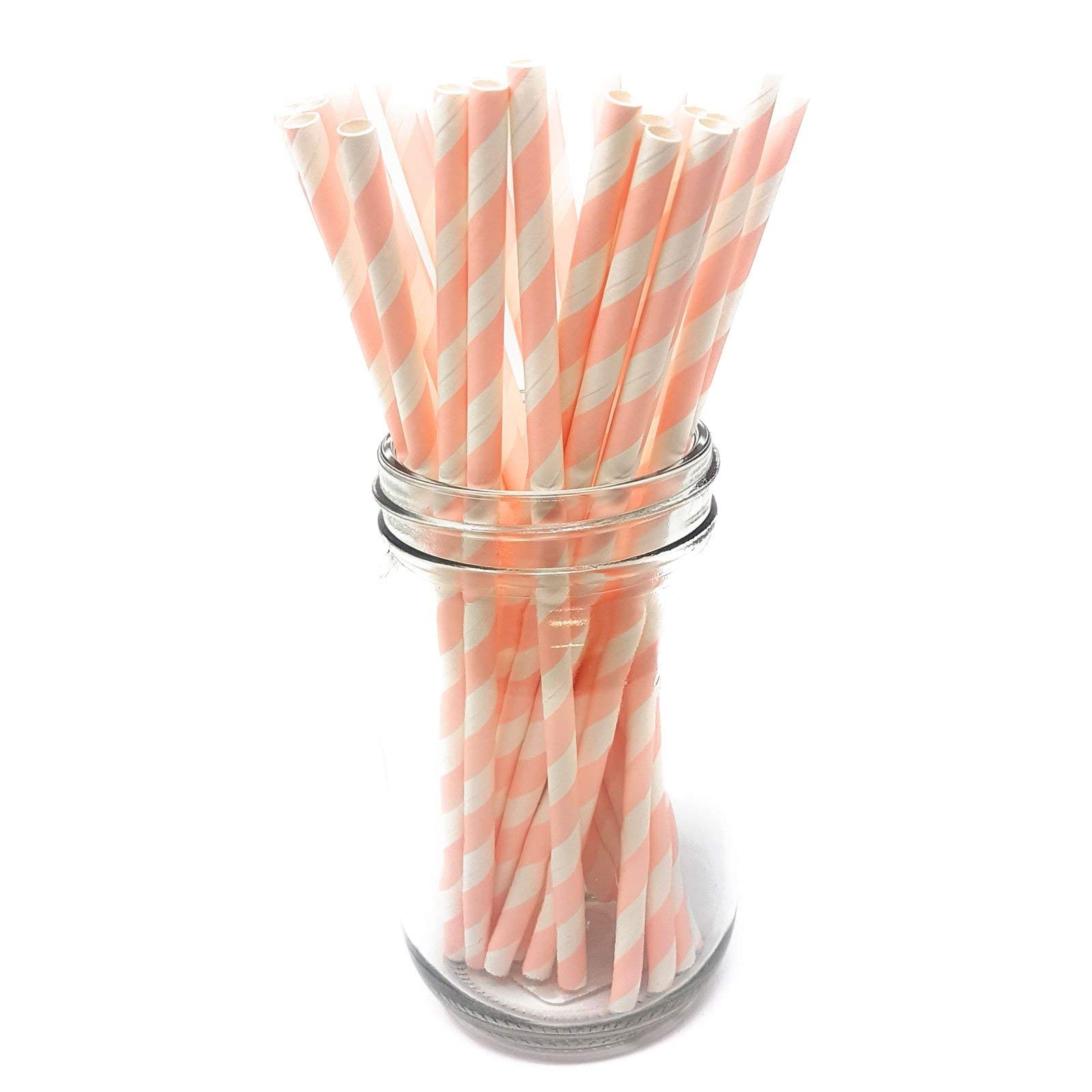 Picture Perfect Party Pastel Pink Stripes Premium Paper Straws [Pack Of 25 Drinking Straws] (Pastel Pink Stripes)