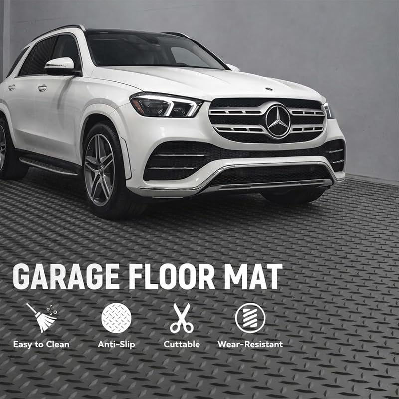 Petgrow 2.8mm Thickened Garage Floor Mat, Custom Size Parking Mat Heavy Duty Non-Slip PVC Floor Protector for Under Car,Golf Cart,Rubber Motorcycle Mat, Large SUVs,MPV, Pickup Truck,Black