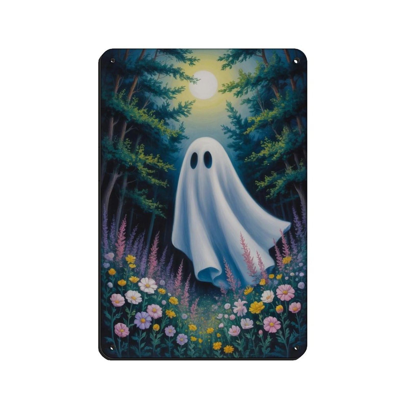 Ghost Is Flying in The Forest, Dark Academia Tin Sign Vintage Metal Pub Club Cafe Bar Home Wall Art Decoration Poster Retro 8x12inch(20x30cm)