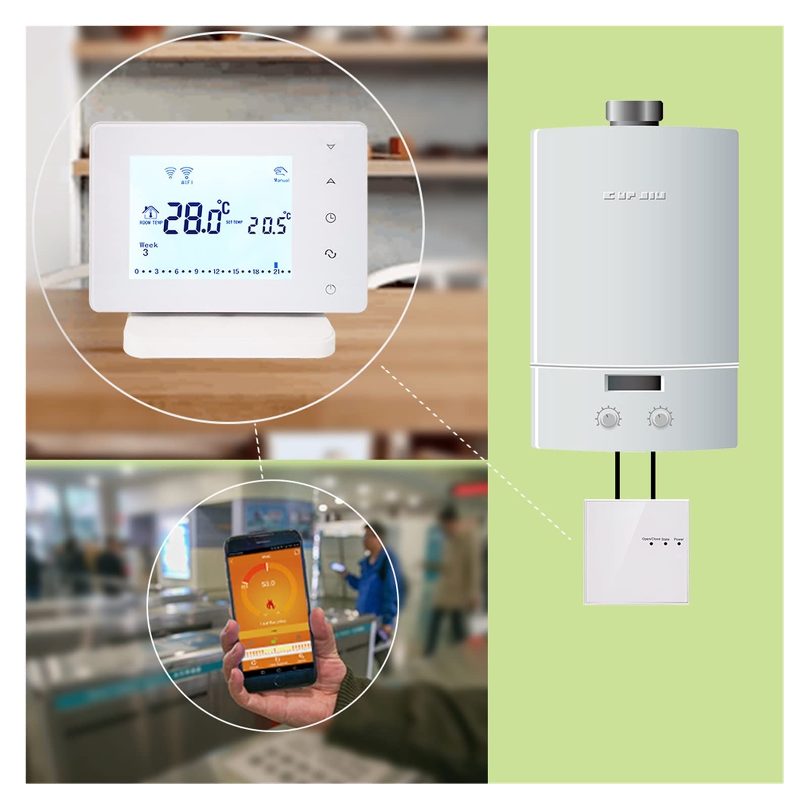 Czujnik termometru, BOT306RF-WIFI. Wireless WiFi Termostat do kotła gazowego Smart Obsługa regulatora temperatury Google Home Alexa