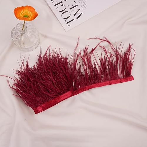 Miniatura 3 de Burgendy - Borde de flecos de plumas de avestruz de 2 yardas de 4 a 6 pulgadas de ancho para disfraces, costura, manualidades, decoración, Borgoña