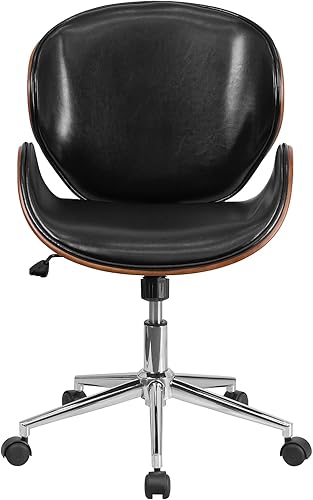 Miniatura 9 de Flash Furniture Tana Silla de oficina de conferencias de madera de nogal con respaldo medio en LeatherSoft negro