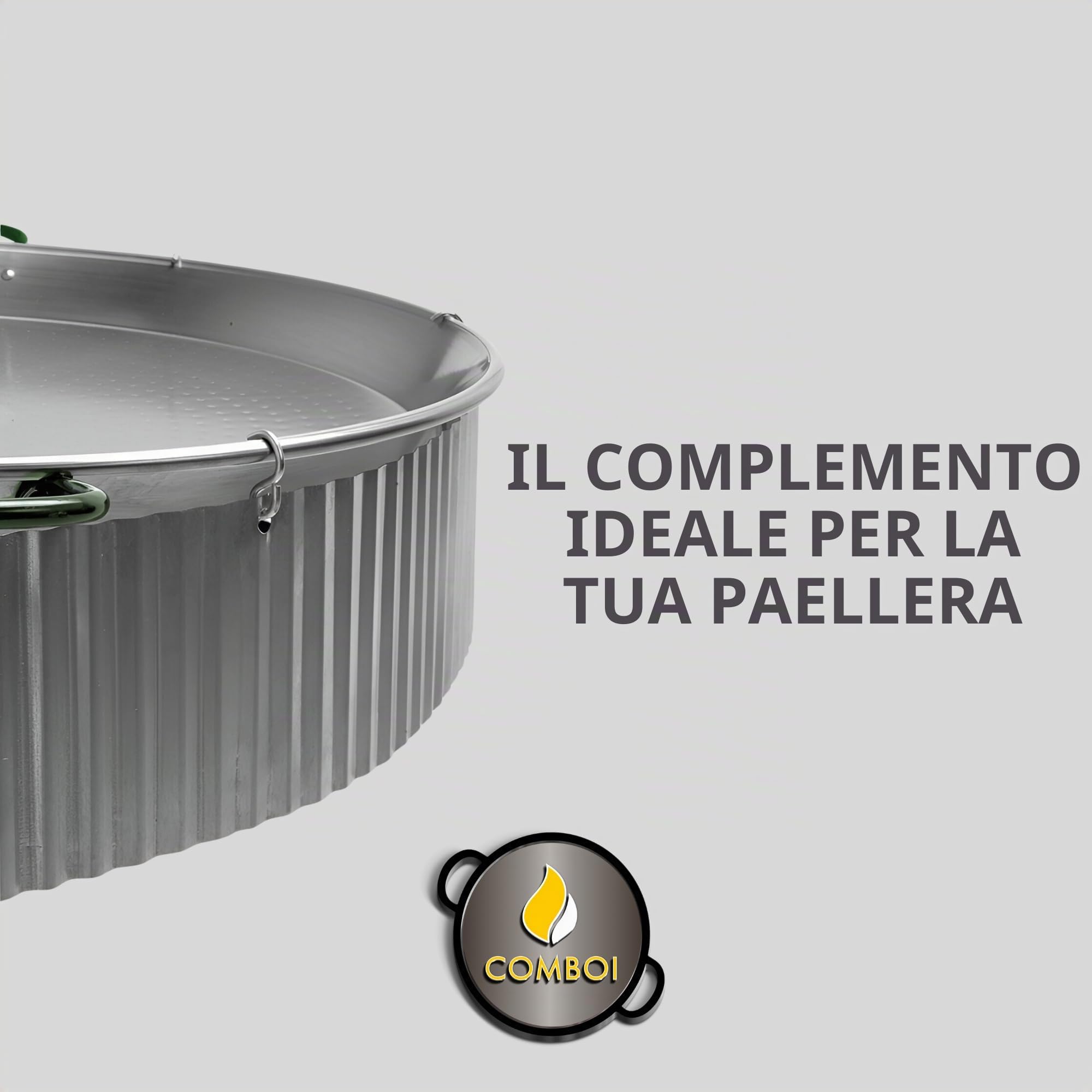COMBOI Kit Paellero 70 cm, Bruciatore Gas 60 cm, Paella Acciaio Lucido, Ricettario Digitale