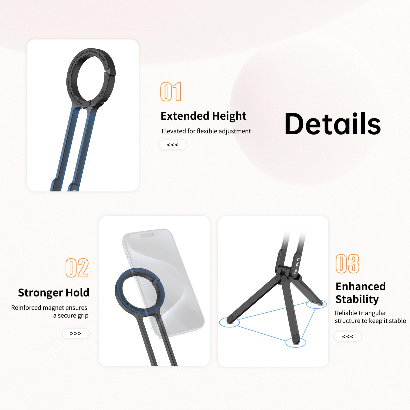 ULANZI MA30 Supporto magnetico cellulare, Treppiede smartphone in alluminio, Mini treppiede pieghevole,Treppiede da tavolo tascabile e portabile, Compatibile con iPhone 17 16 15 14 13 12 Magsafe,Nero