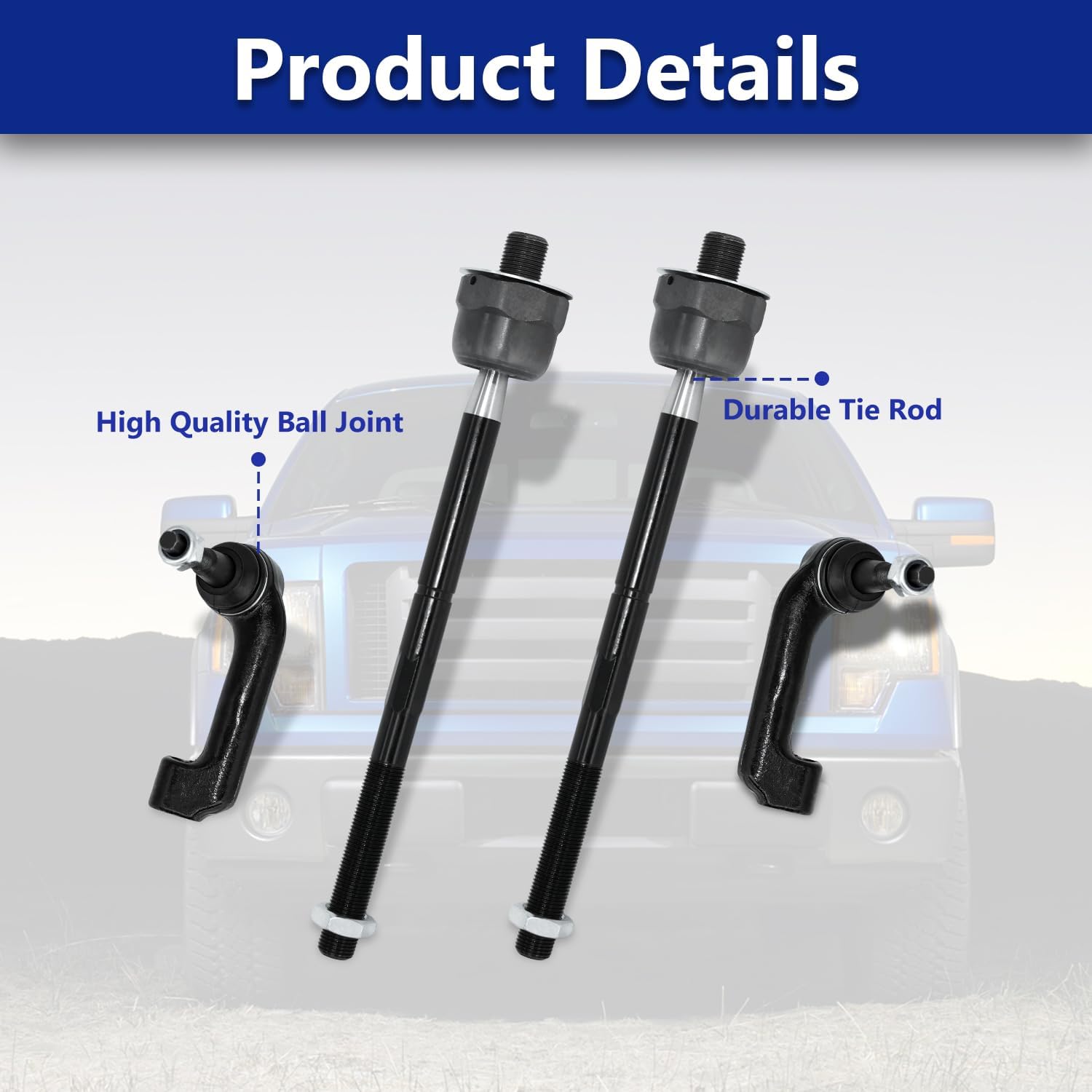 4Pcs Front Inner Outer Tie Rod End Compatible With 2009-2017 Ford F-150, 2007-2014 Ford Expedition Lincoln Navigator-ES800514 ES800515 EV800457
