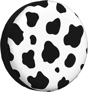 IBILIU Cow Print Spare Tire Cover,Cow Skin White and Black Tire Cover Wheel Protectors Weatherproof Universal Fit for Cars Trailer RV SUV Camper Truck - 15 Inch