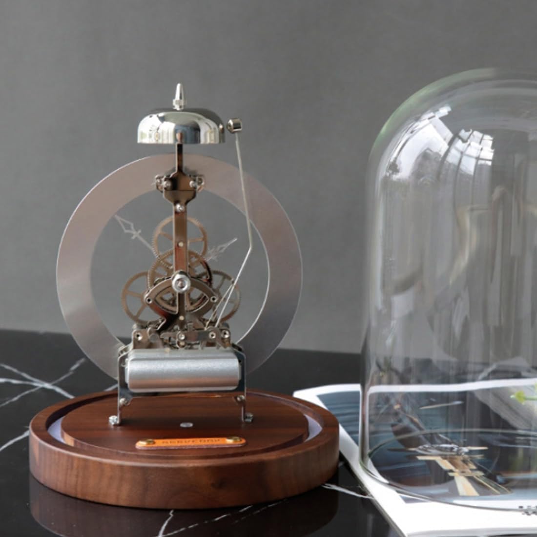Zegar biurkowy LED, przezroczysty zegar mechaniczny retro, klasyczny zegar kwarcowy ze szklaną kopułą, klasyczny zegar stołowy, lampa LED do sypialni, salonu,