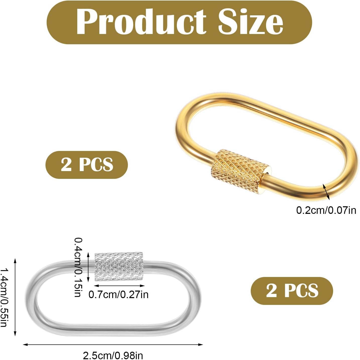 4 PCS Small Locking Carabiner Screw Lock Carabiner Brass Screw Lock Clip Oval Key Clasps Stainless Steel Screws Locking Keychain for Jewelry Making Handbag DIY Accessory - Image 2