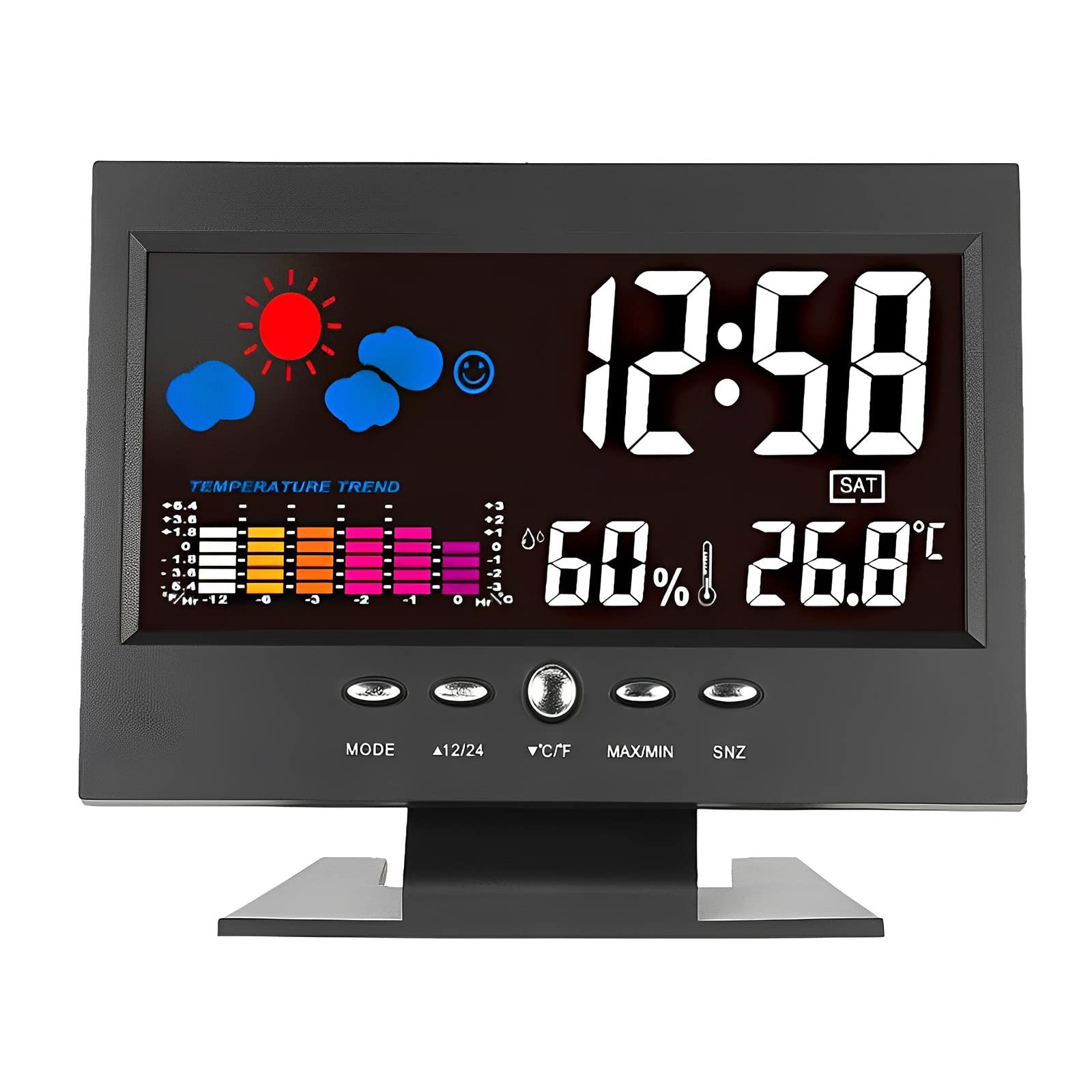 Trintion Weather Digital Clock with LCD Humidity Temperature Time Display and Stand Comfort Weather Forecast Monitoring Alarm Clock for Table Bathroom Shower Kitchen 9x14.5cm Black