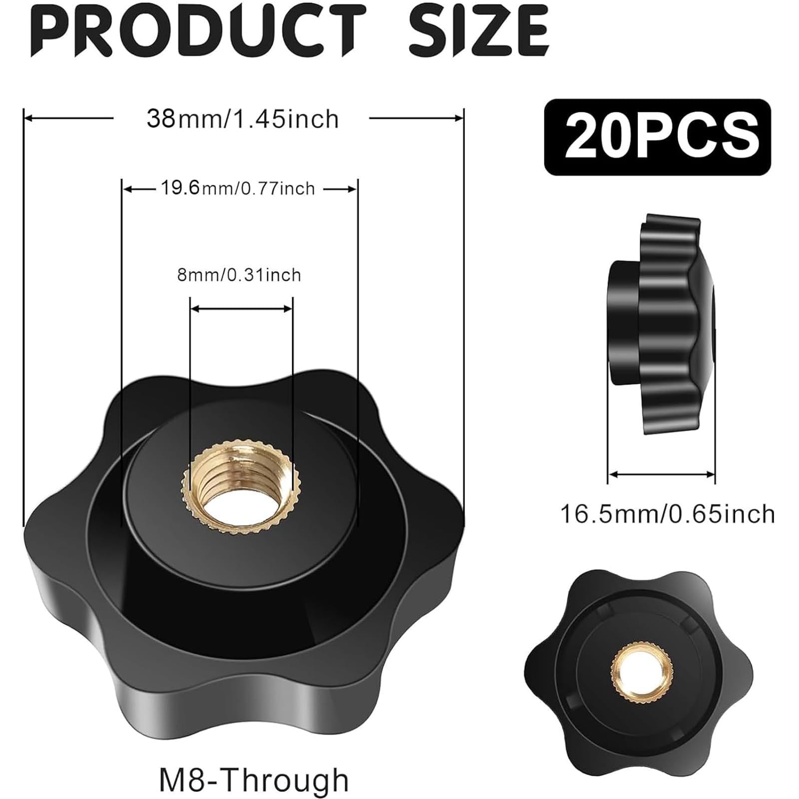 2 Dadi Ad Ala M8 In Plastica Nera - Dadi Zigrinati Per Meccanica E Fai-da-te - Foto 2