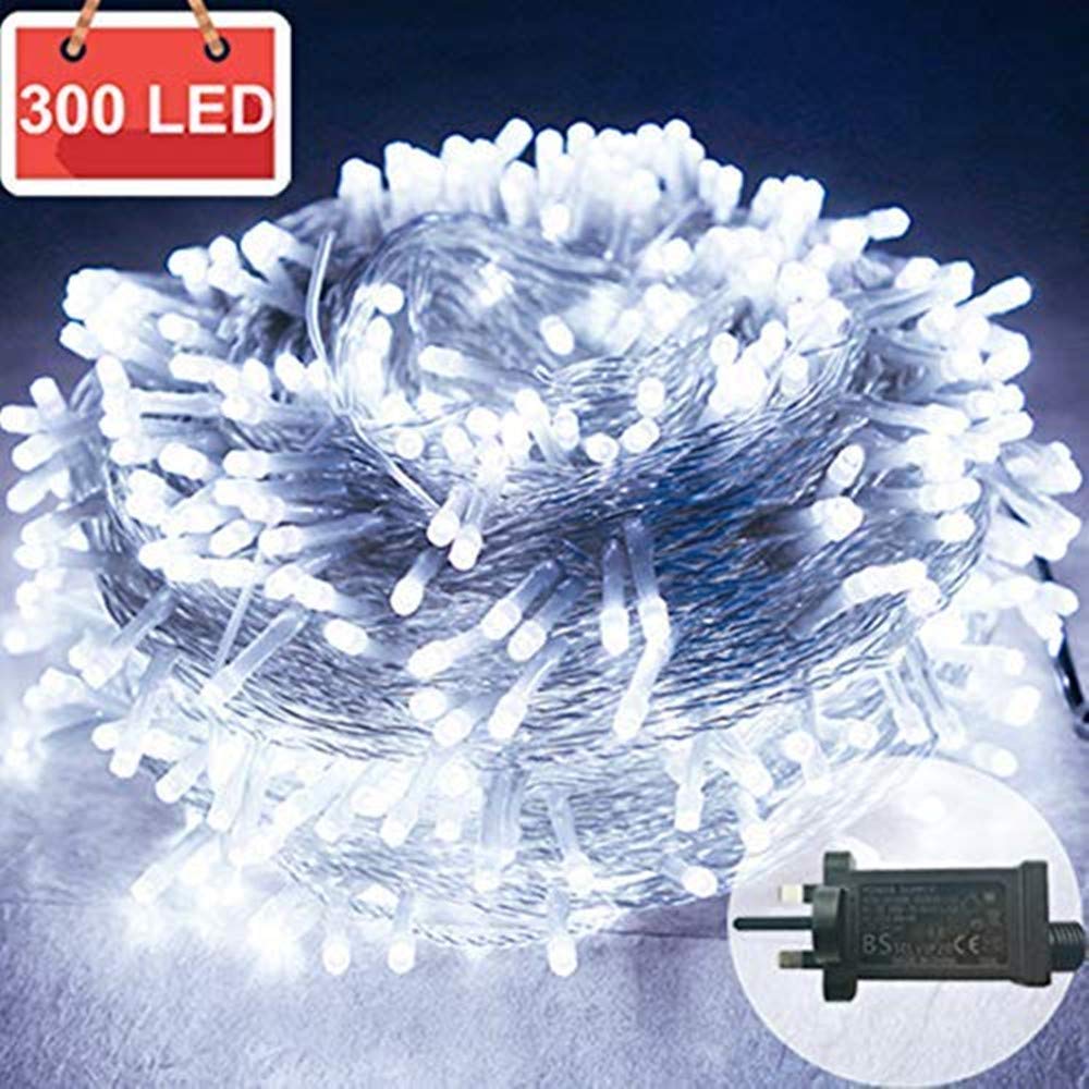 Plug in Fairy Lights, 30m 300 LED String Lights Mains Powered 8 Modes Christmas Tree Lights Waterproof Outdoor Indoor Decoration for Garden Bedroom Festival Party Holiday Wedding Xmas Gift(Cool White)