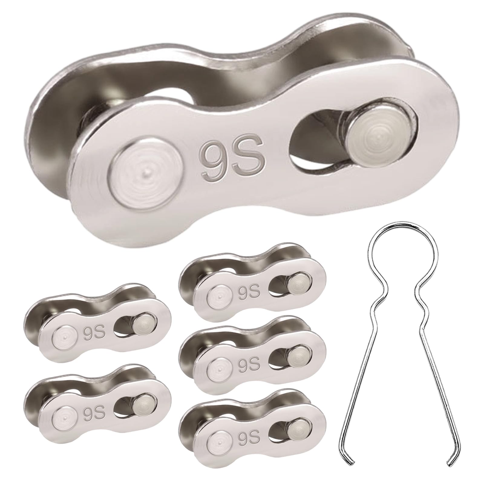 CAGYUOG 6 Pairs 9 Speed Chain Link, Mountain Bike Chain Connector for 9 Speed Universal Fit, Quick Link for Quick Bicycle Repair(Electroplated Silver Metal)
