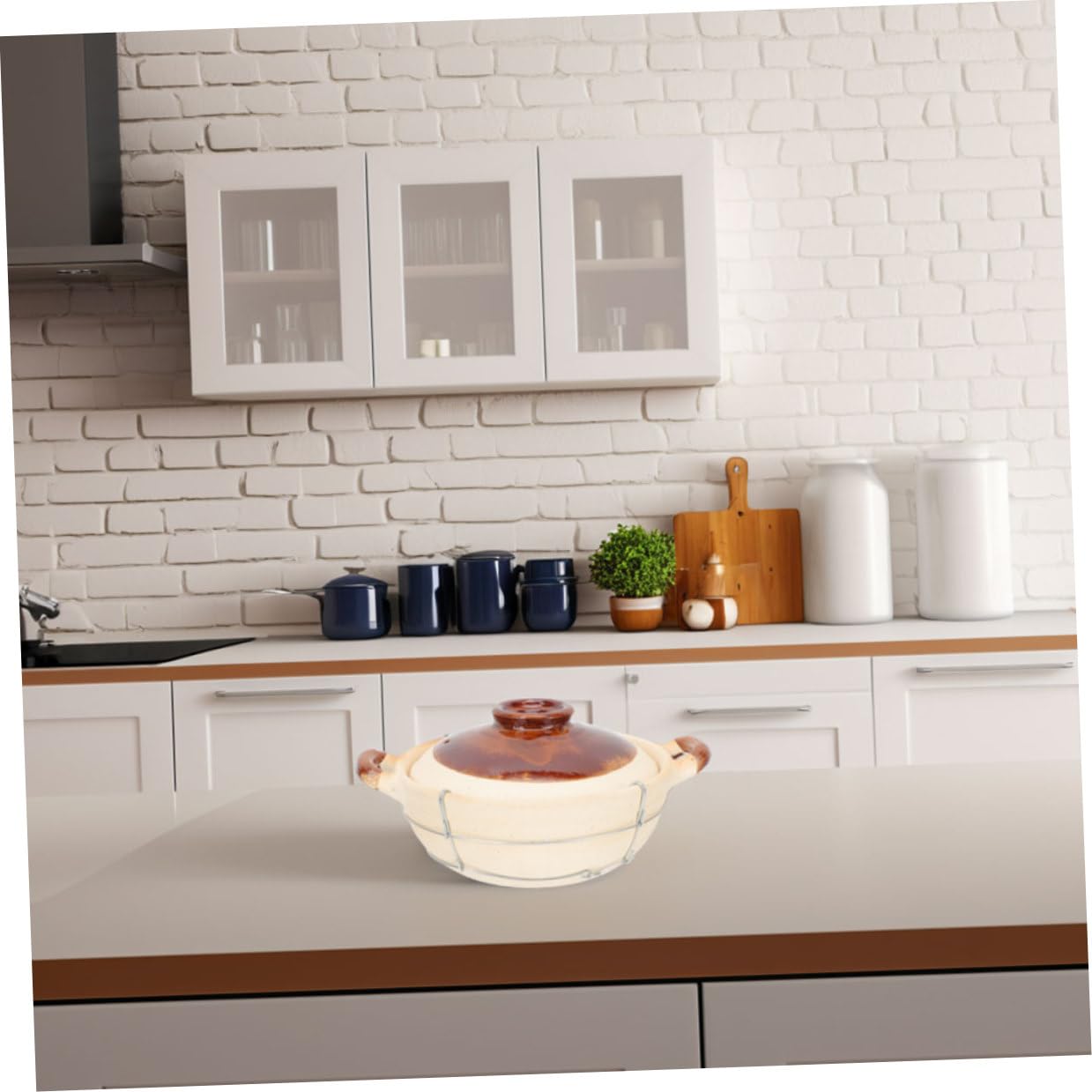 Uonlytech 2 Cazuelas de Barro con Tapa, Mini Cazuela de Barro para Cocinar Estofados y Sopas, Resistente a Altas Temperaturas y Distribución Uniforme del Calor