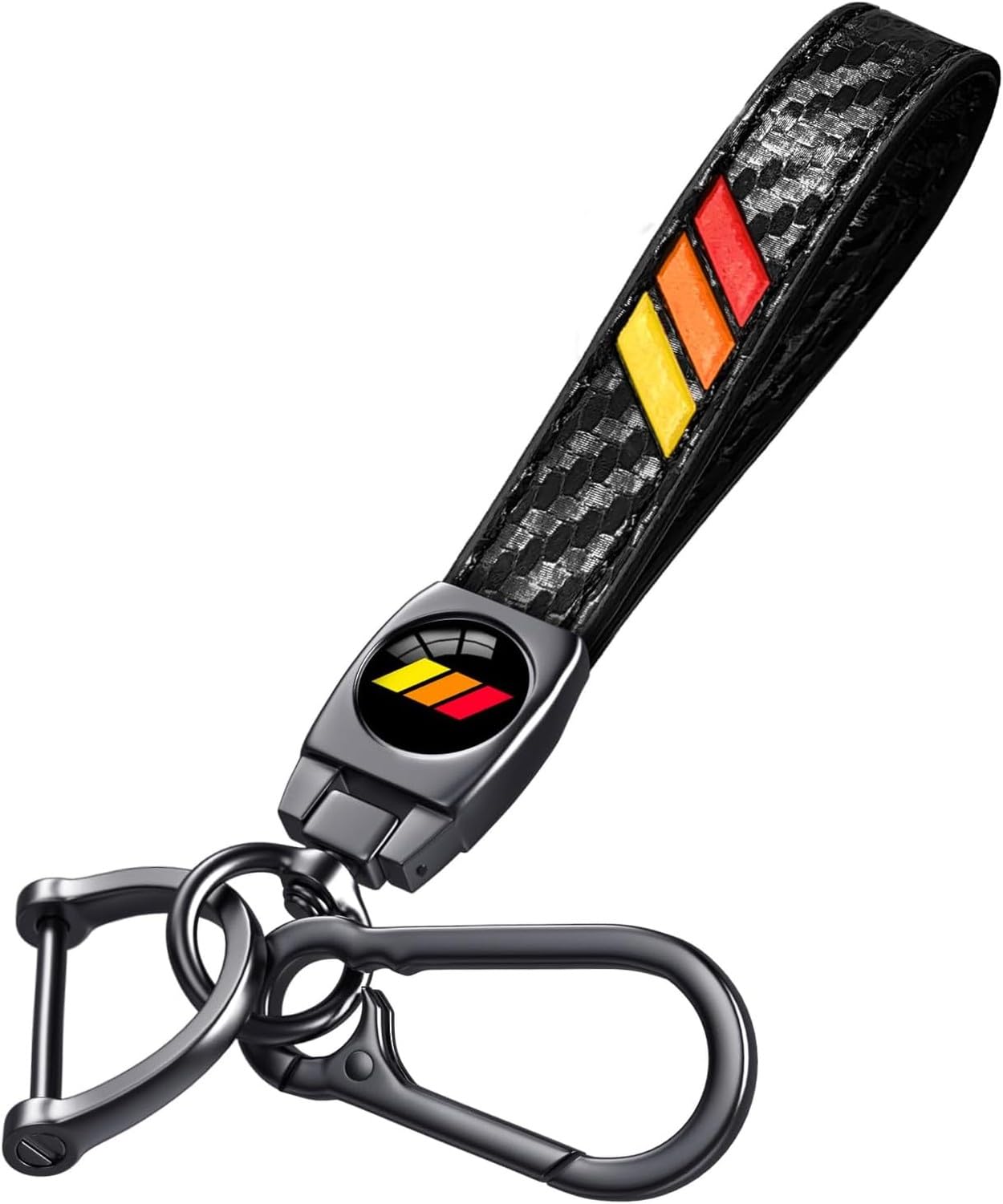 GYFGRTQ Leather Keychain for Compact Saloon Cars 2021 2024 Black Metal Oval Ring Car Accessory Gifts, Tricolor Red, 2.6 Inch-Carbon Fiber