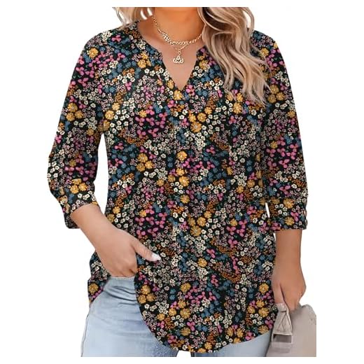 TFSDOD Plus Size Spring Clothes for Women 3/4 Length Sleeve Summer Tops Plus Size Womens Blouses Fashion Clothing Outfits 2026 3X