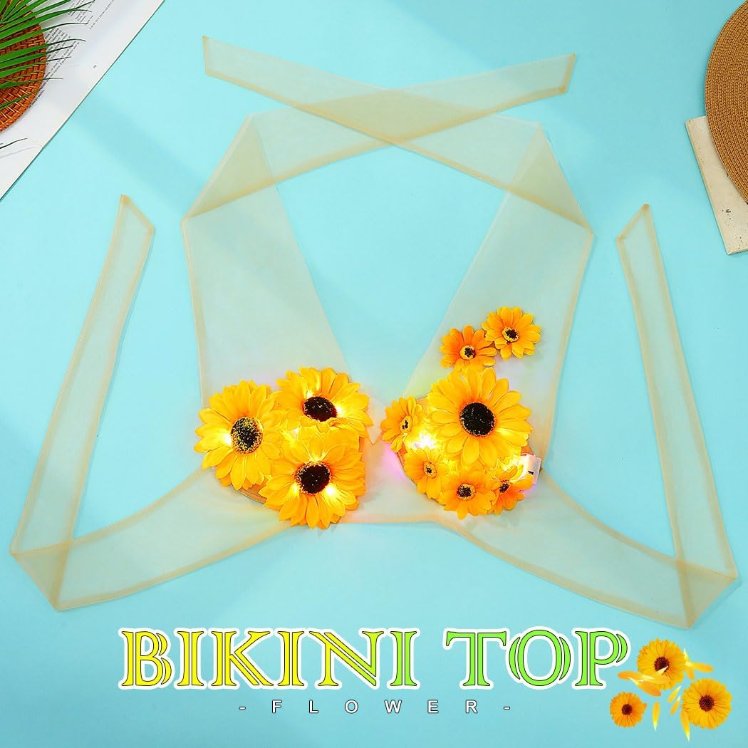 Zoestar Light Up Sunflower Bra Top Glow Rave Festival Outfit for Women Beige - Image 4