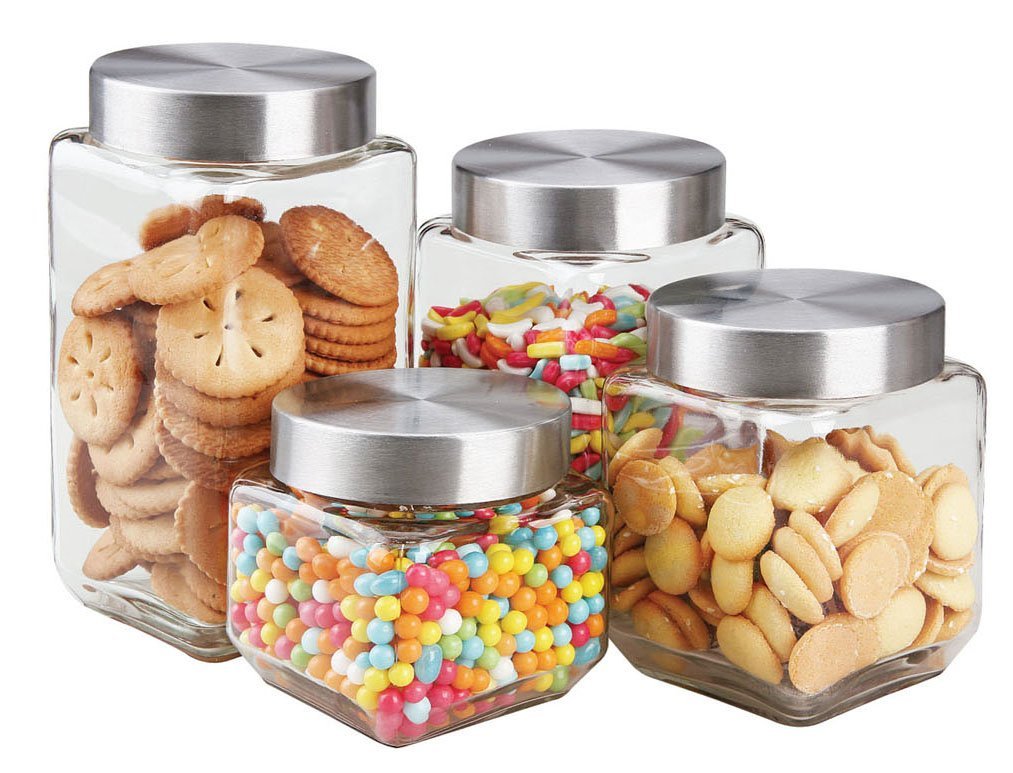 Home Basics 4-Piece Glass Canister Set, Square
