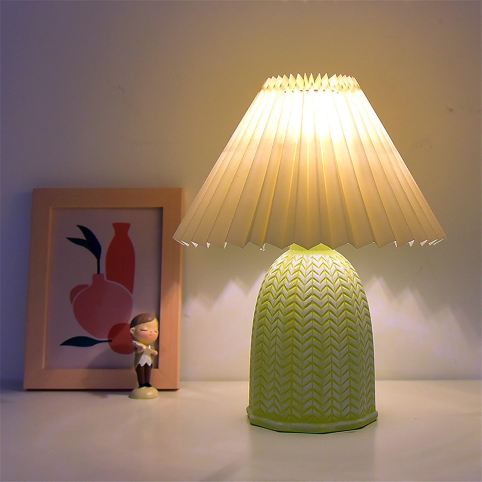 Lampka biurkowa Plisowana lampa stołowa w stylu retro, ceramiczna, do sypialni i gabinetu Lampka nocna