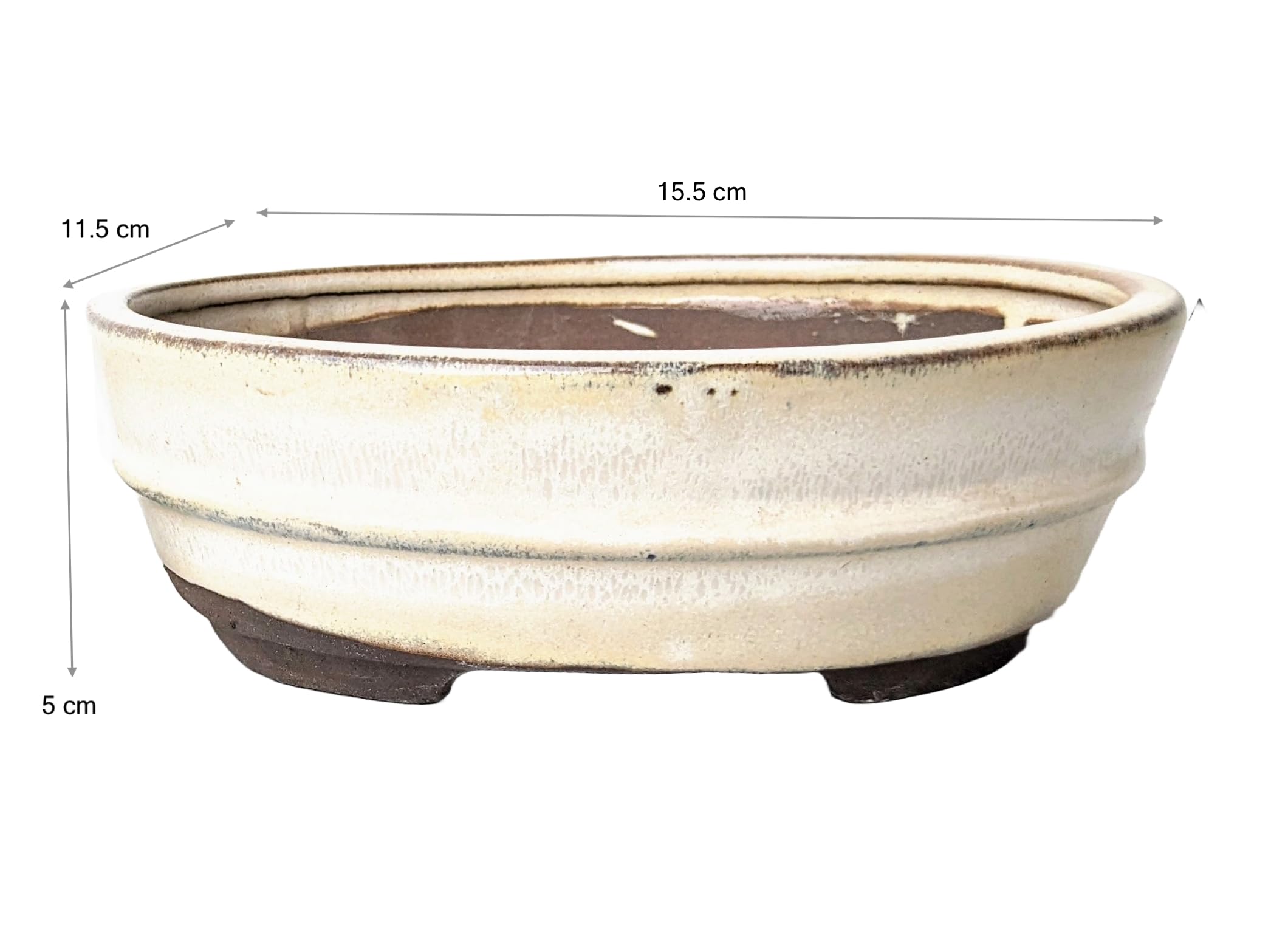 Glazed Ceramic Bonsai Pots without trays (Cream, 16cm) - Image 4