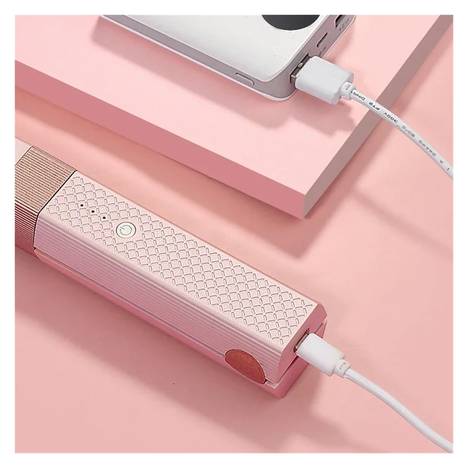 Alisador de pelo inalámbrico Usb, Mini rizador de pelo de cerámica, 3 planchas planas portátiles de temperatura constante for viajes cuicui (Size : Rosa)