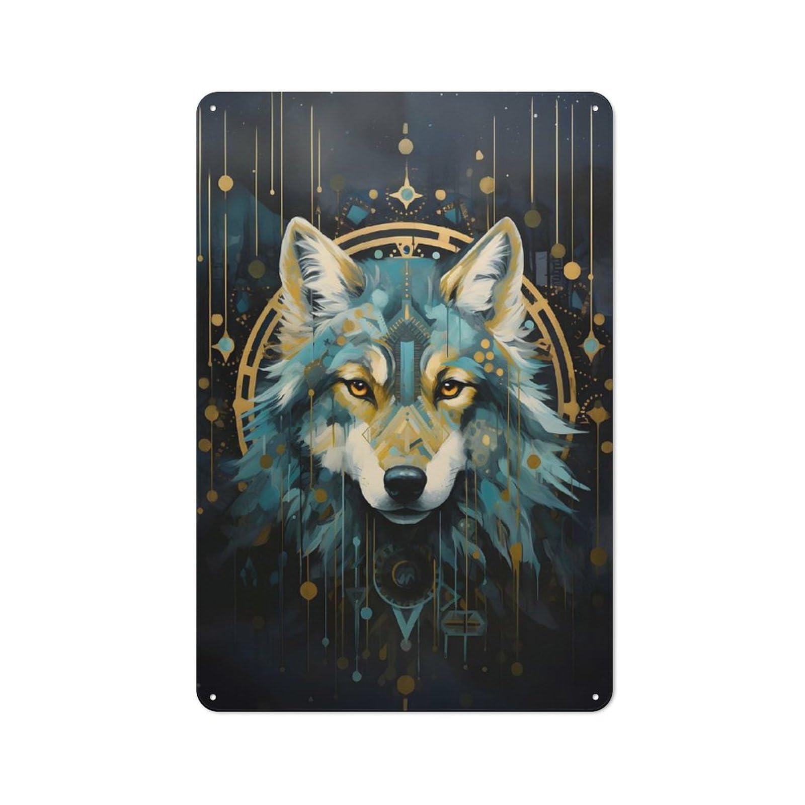 Junmoney Style-9 30X20cm Retro Tin Sign With Native Wolf Portrait For Lounge Or Reading Corner, A Decorative Metal Sign For Lounges And Reading Corners
