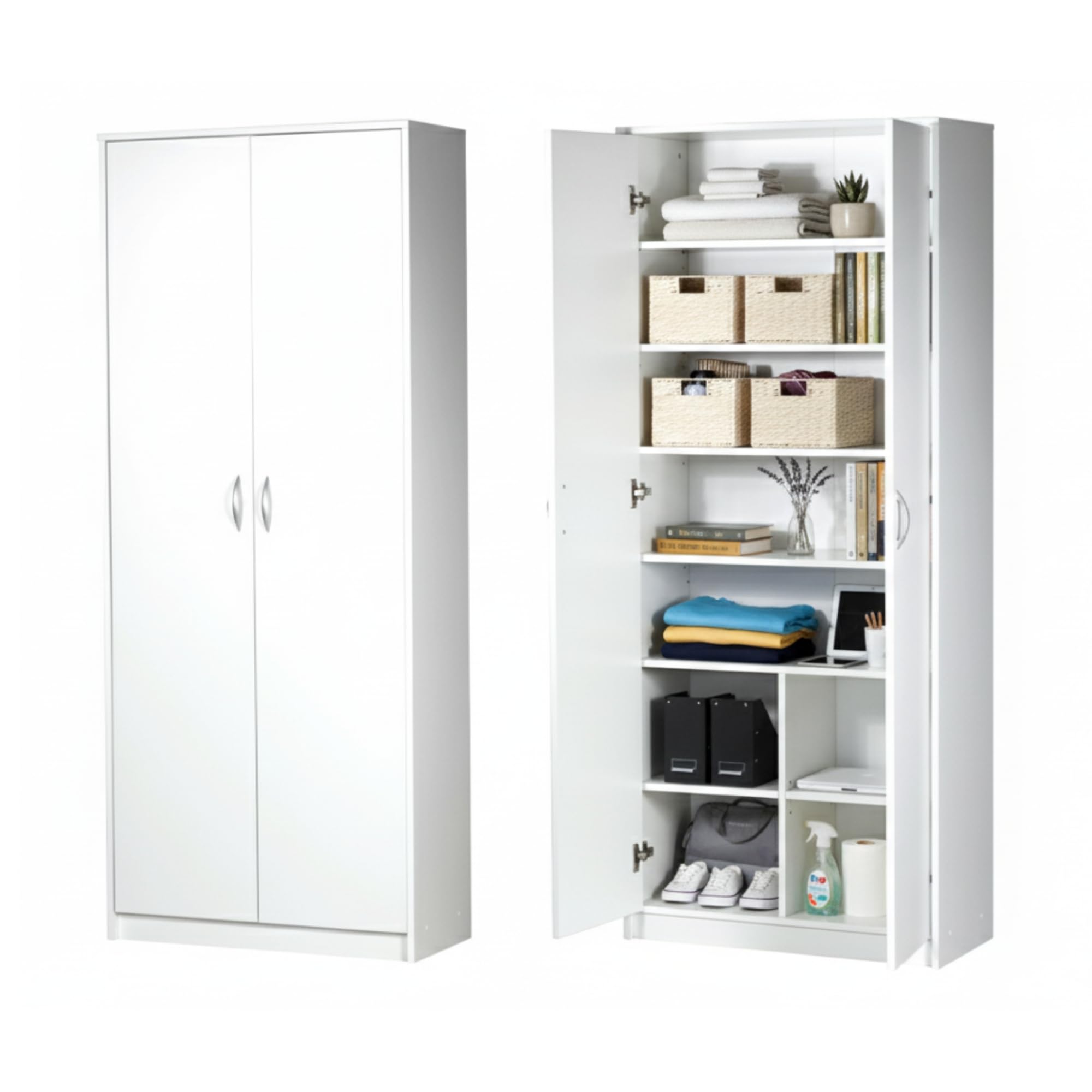 Home Collective Armoire Étroite 40 Cm – Multi-Usages 1 Porte 4 Étagères, Rangement Gain De Place Entrée Bureau Chambre, Blanc 40x35x184 Cm