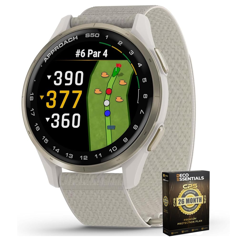 Garmin 010-03010-01 Approach S50 Advanced Golf GPS Smartwatch AMOLED Display On-Course Features Bundle with Deco Essentials Exclusive 26