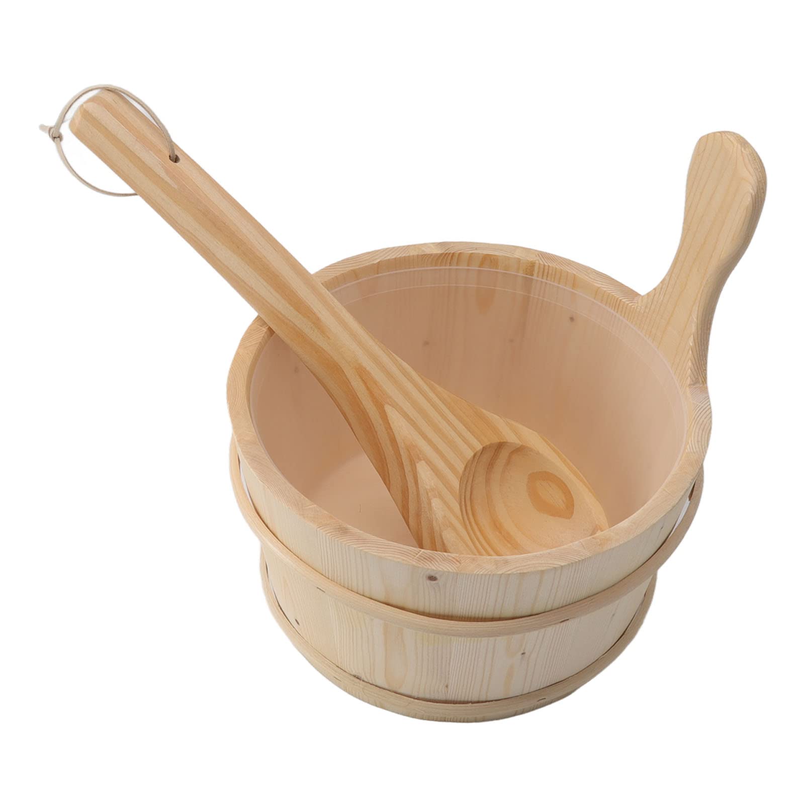 BestAlice Set di Secchio e Mestolo per Sauna, Secchio per Sauna in Legno Fatto a Mano da 1 Gallone (4L) con Fodera e Manico in Plastica, Accessori per Sauna a Botte per Vasca Idromassaggio per Piscina