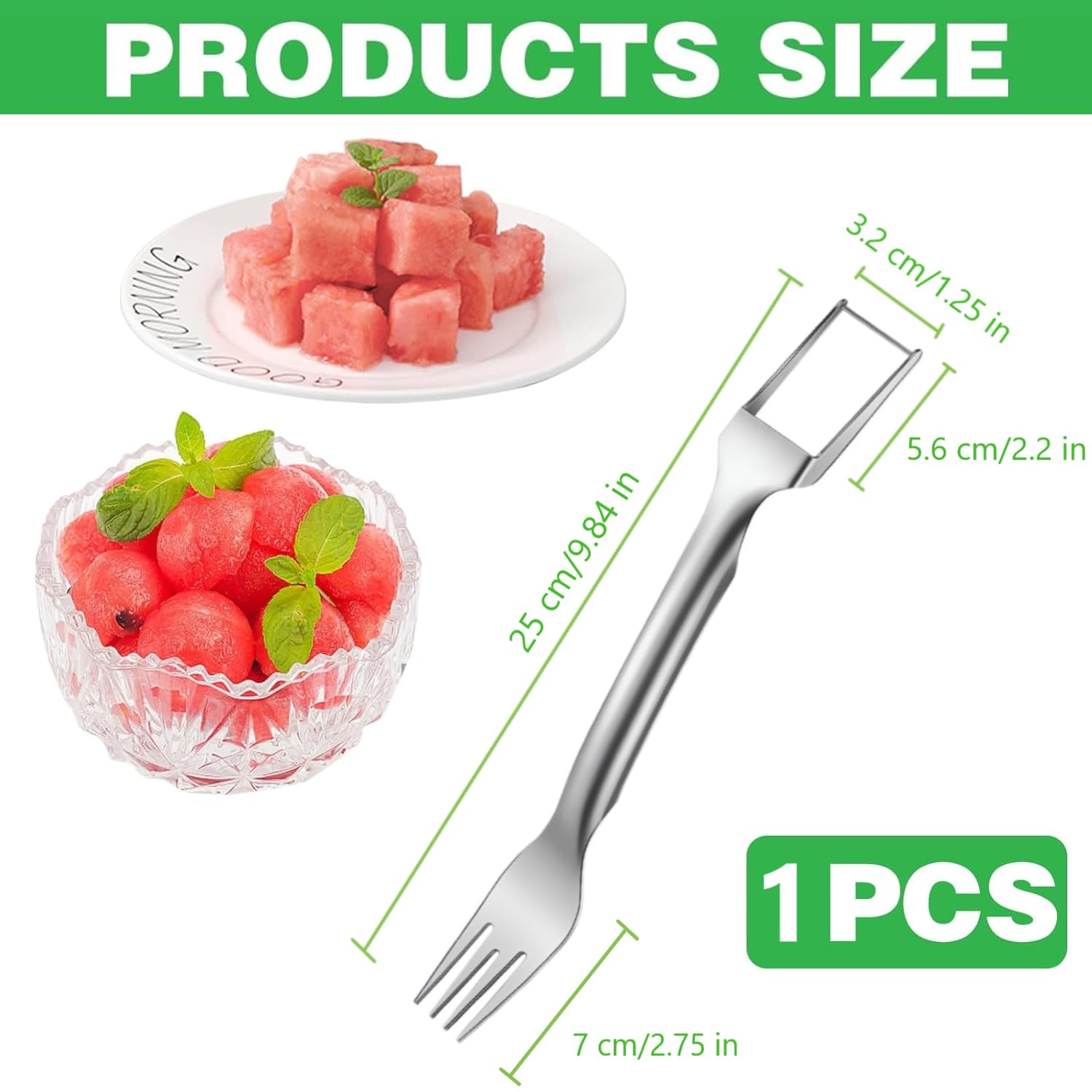 Coupe Pastèque 2 en 1 Acier Inoxydable Fourchette à Fruits Outil de Coupe Melon