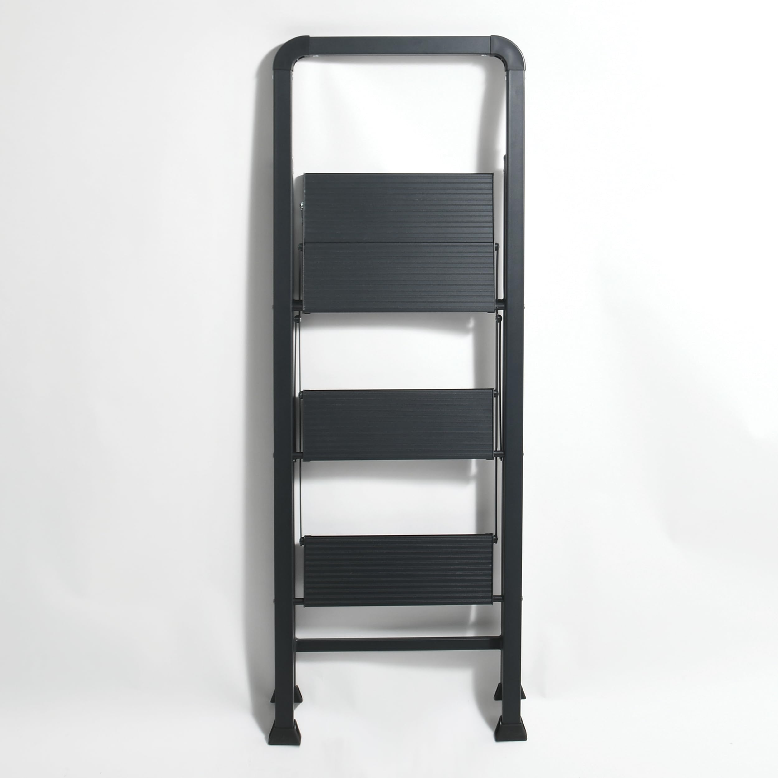 MSV - Escabeau Pliant 3 Marches en Acier - Charge Capacité 150 kg - Norme GS Sécurité - Design Compact et Pliable, Gain de Place - Pieds Antidérapants - Noir