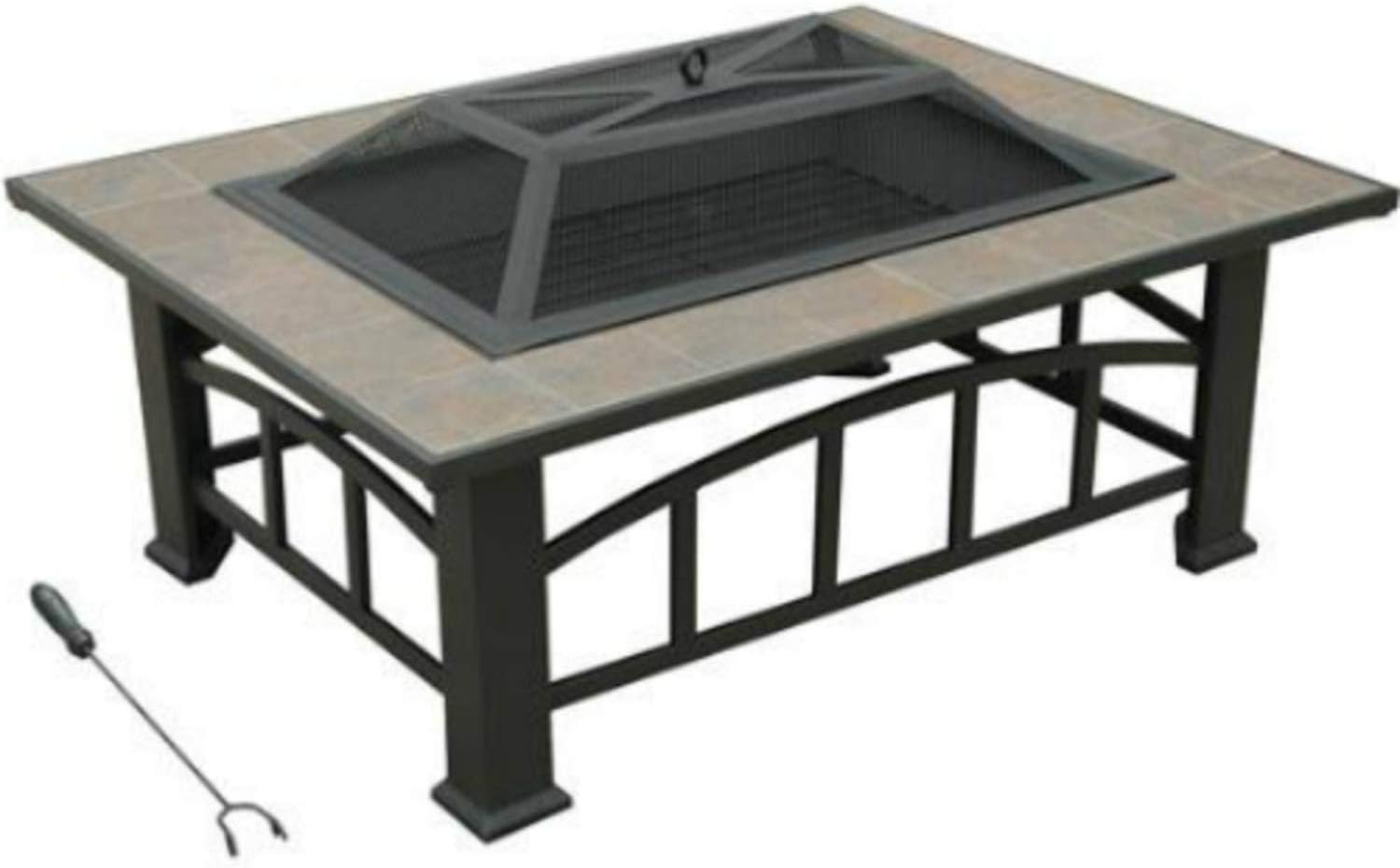 Axxonn Outdoor Rectangular Ceramic Tile Top Fire Pit, Brownish Bronze