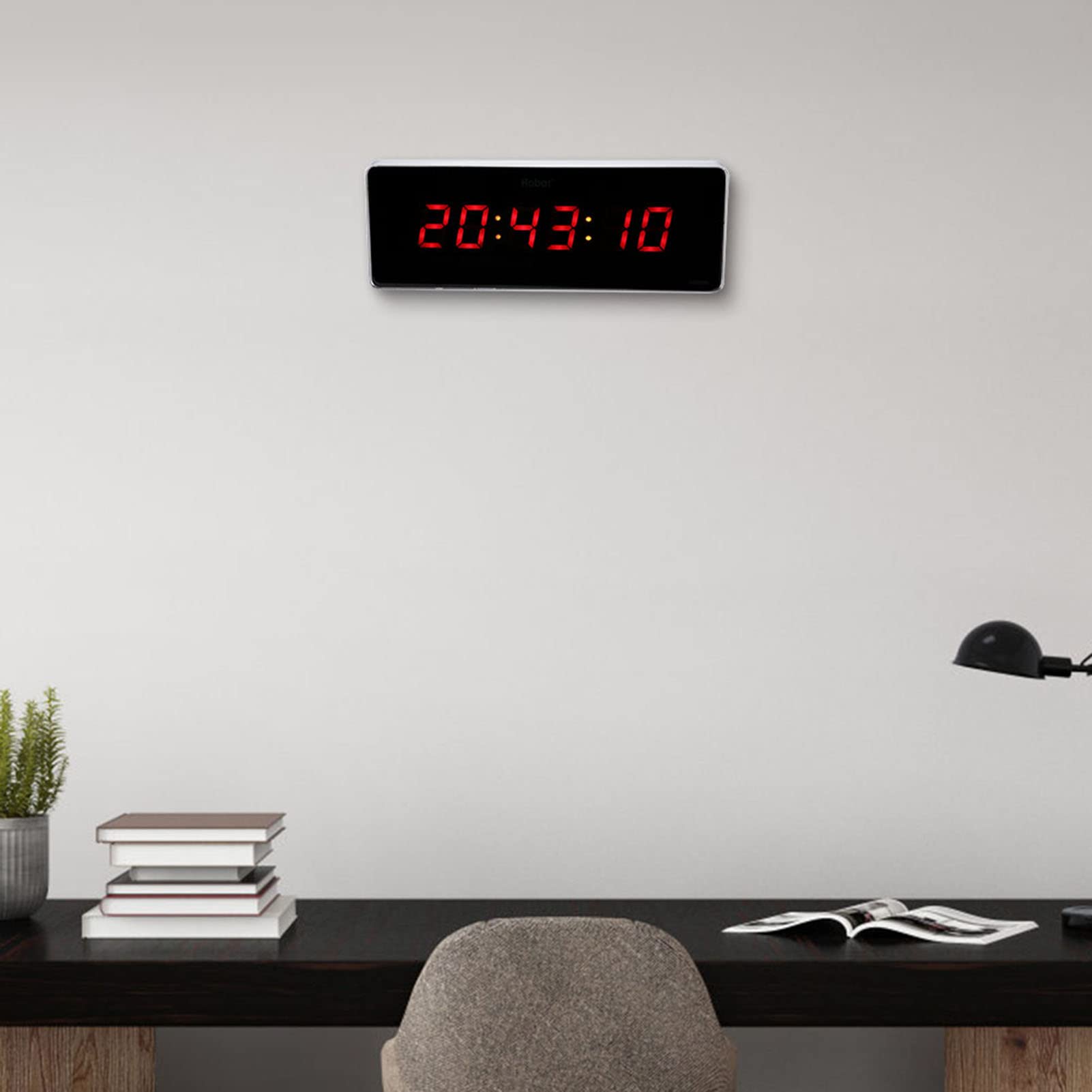 Marhynchus Relojes de Pared de Aleación de Aluminio Enchufe de la UE 110‑240V Oficina Dormitorio Reloj LED Digital(36 * 13 * 3cm-Reloj, Minutos, Segundos, Pantalla Digital.)