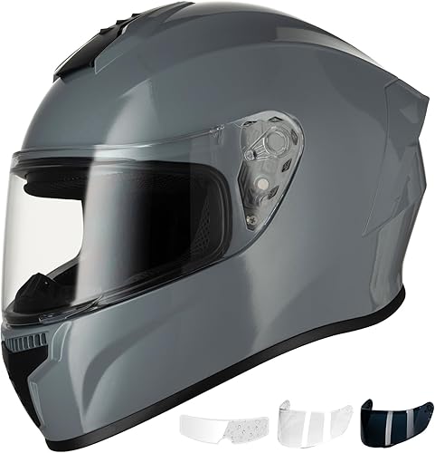 Favoto Casco integral para motocicleta, aprobado por DOT, carcasa de ABS ligera, película antivaho incluida, casco de bicicleta de calle abatible