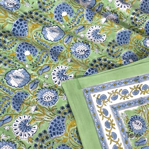 Image of TOAI Bedsheet for Double Bed King Size 108 inch x 108 inch |100% Pure Cotton 210TC | Hand Block Printed Jaipuri Bedsheet | 2 Reversible Pillow Covers 18 inchx27 inch |Blue Green Florals