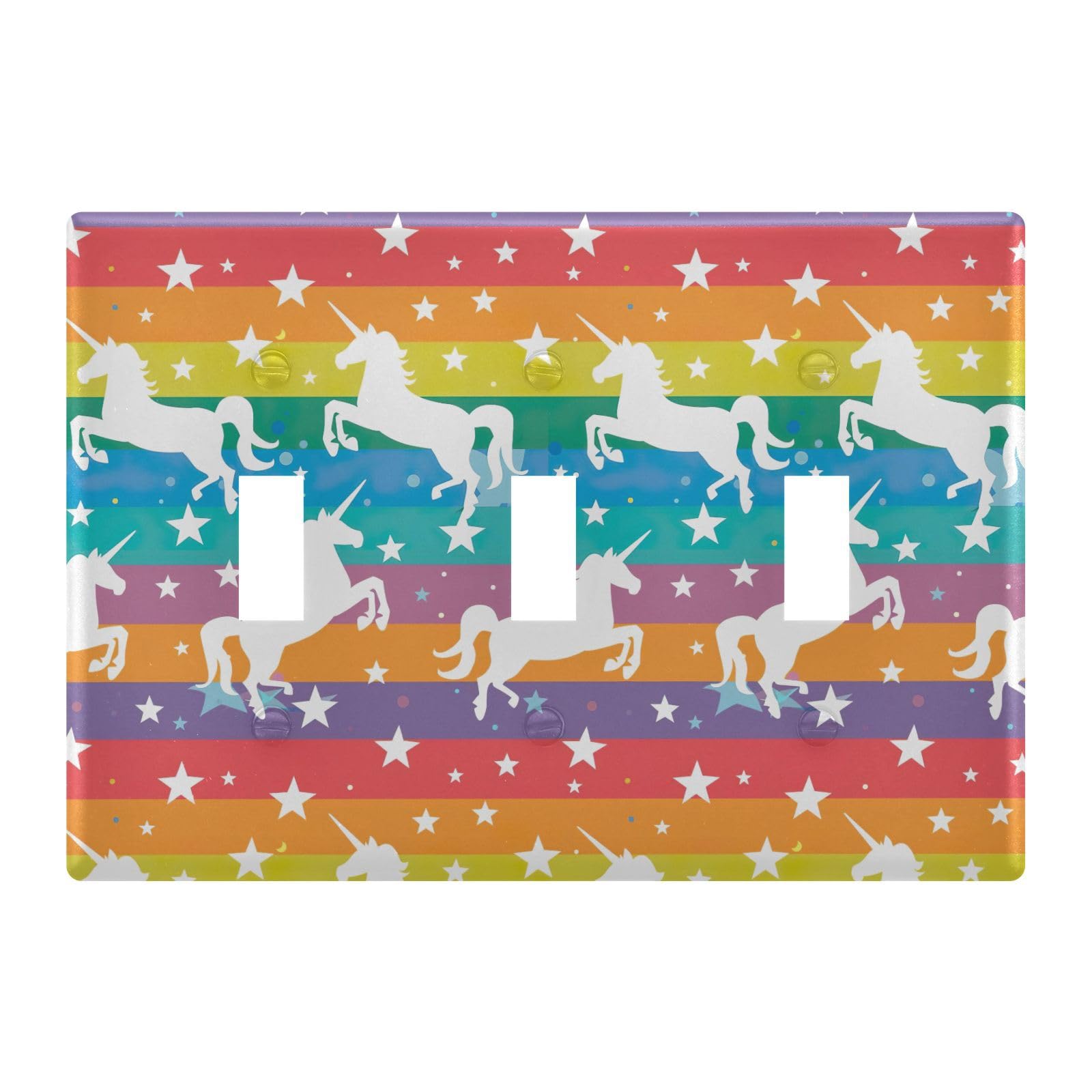 Light Switch Cover Rainbow Unicorn Stripe Galaxy Wall Plates for Electrical Outlets 3 Gang 202b5403