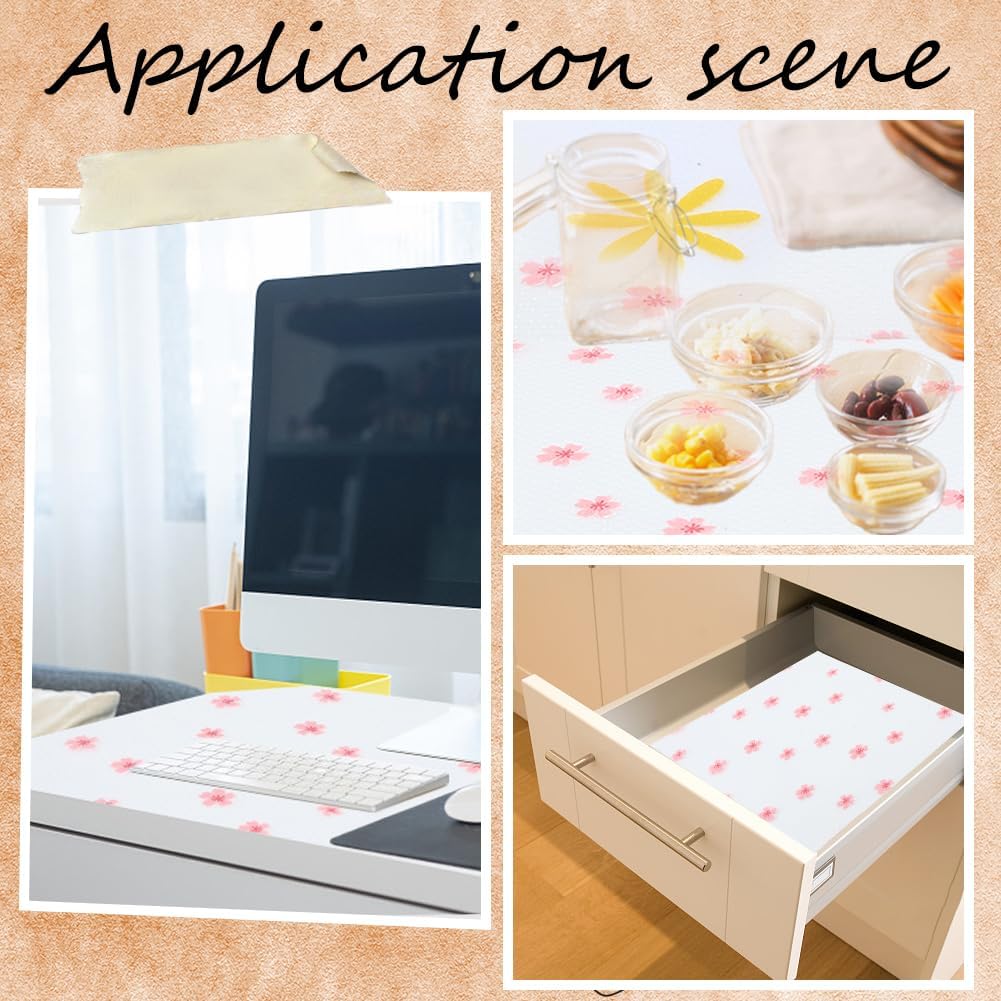 CRASPIRE Shelf Liner Cherry Blossom Pattern Non-Slip Drawer Liners 12"x118" Waterproof Non Adhesive Flower Cabinet Mat Oil-Proof Washable Easy to Cut EVA Durable Paper for Kitchen Refrigerator Shelves