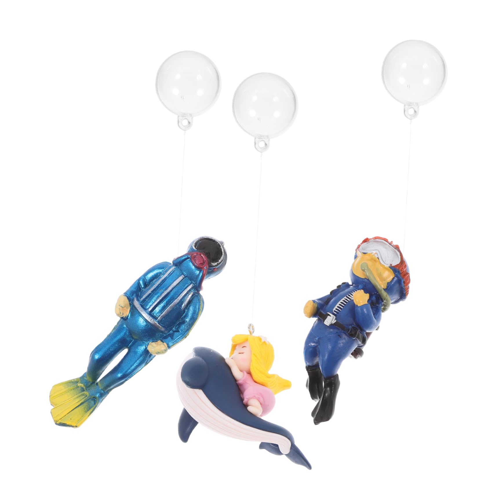 Amosfun Blue Diver Fish Tank Ornament Mermaid and Volcano Decorations Floating Fish Tank Decor for Boys and Girls