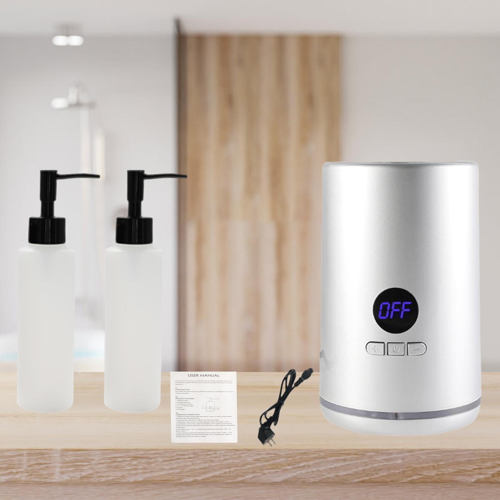 perfk Calentador de aceite de una sola botella, calentador de botellas de aceite, temperatura ajustable, portátil, pequeño para salón, SPA, loción, PLATA