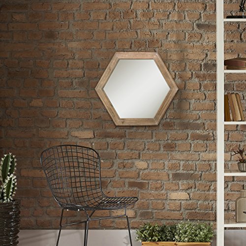 Miroir de salon hexagonal bois rustique décoration murale 61cm - 7