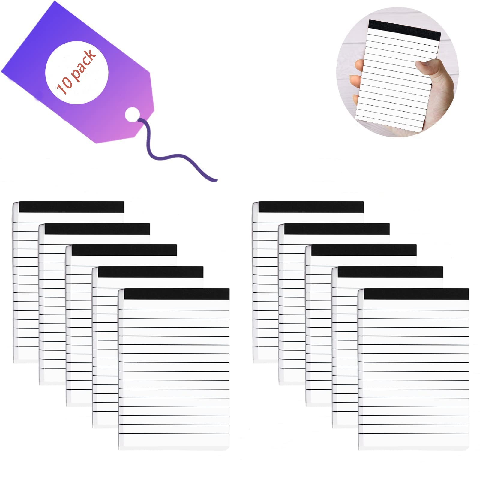 10 Pack Pocket Mini Notepads Refills Memo Pad 3 5Inch Lined Writing Pads with 30 Sheets in Each