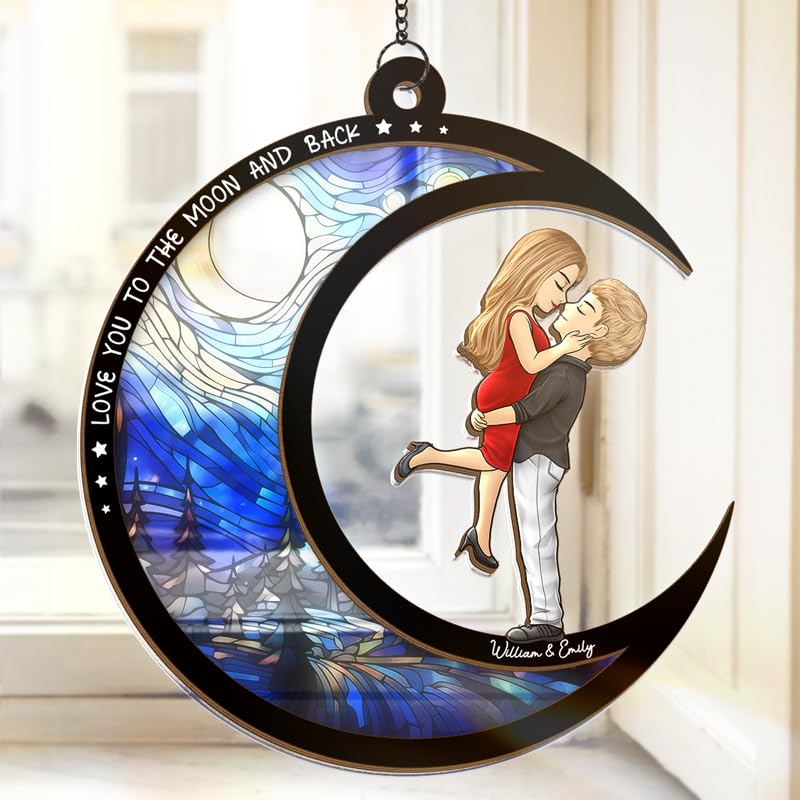 Pawfect House Love You to The Moon and Back, Custom Acrylic Suncatchers for Windows Hanging, Anniversary Birthday Gifts for Wife Husband, Couple Gifts for Him Her, Wedding Gifts for Couples 2024
