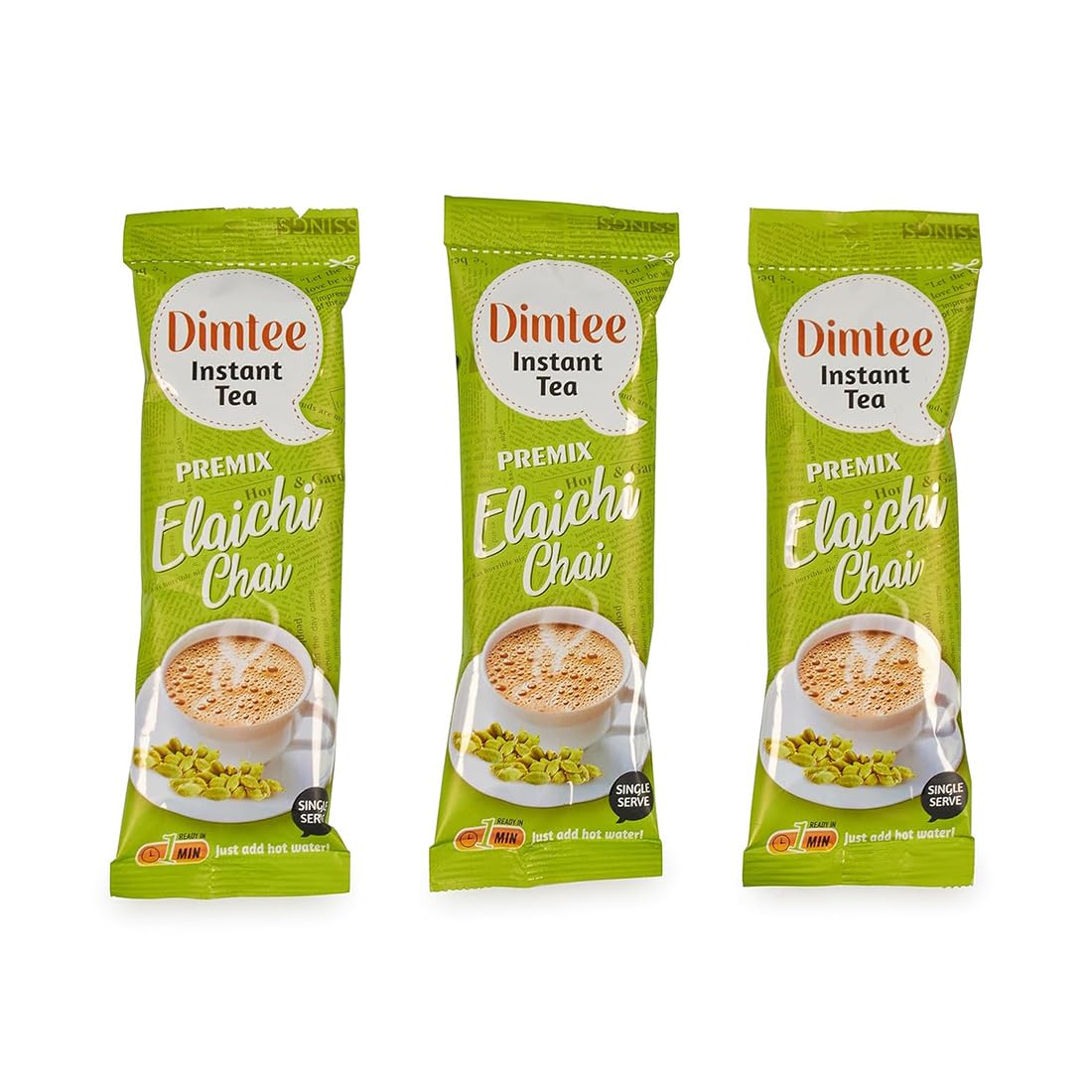 Dimtee 1 Min Instant Elachi Premix Tea - 30 Sachets | Elachi Flavours | 30 Servings | 375g